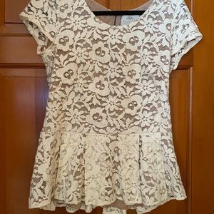 Madison Marcus Silk Lined Lace Peplum Blouse / M